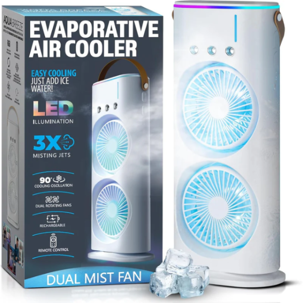 breezo-rechargeable-dual-fan-air-cooler-with-mist-spray-high-power-oscillating-mini-ac-with-remote-usb-c-charging-rgb-lights-cold-air-blower-for-home-travel